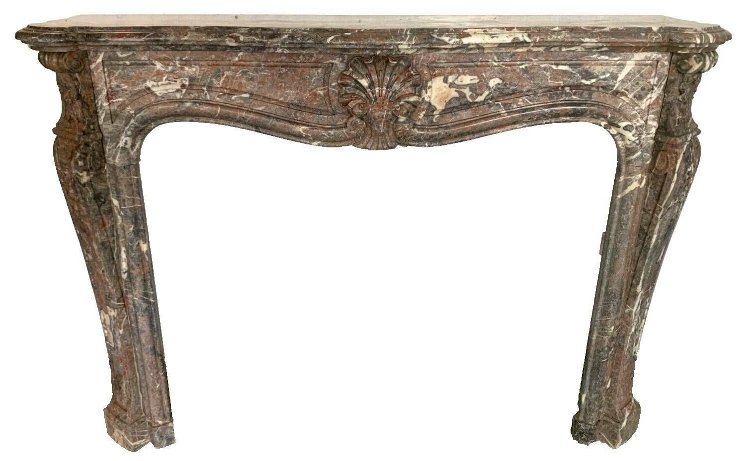 photo furniture Louis XV Style Fireplace In Red Breche Marble 19th Century