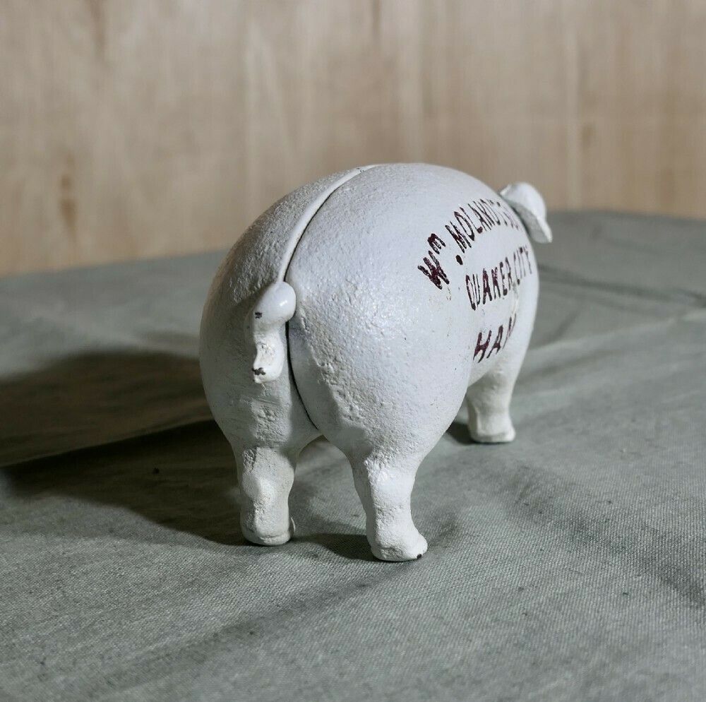 Cast Iron Piggy Bank Advertising Wm Moland's Sons Quaker City Hams photo 300.0