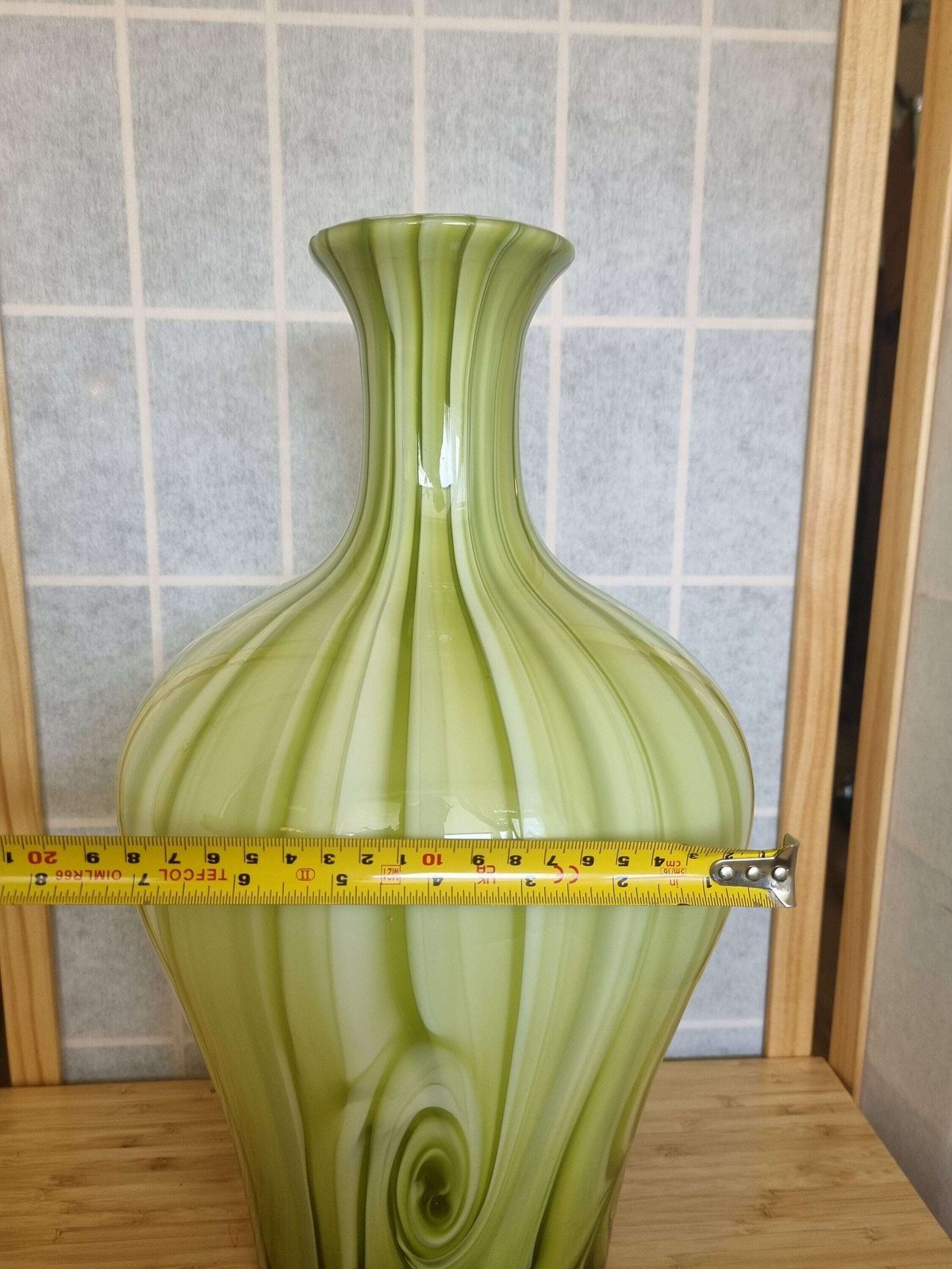 Large Art Glass Vase In Green Swirl Stripe photo buy