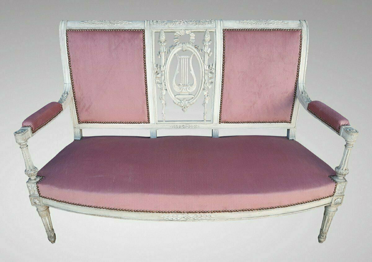 Louis XVI Style Living Room Including A Pair Of Armchairs And A Bench photo for sale