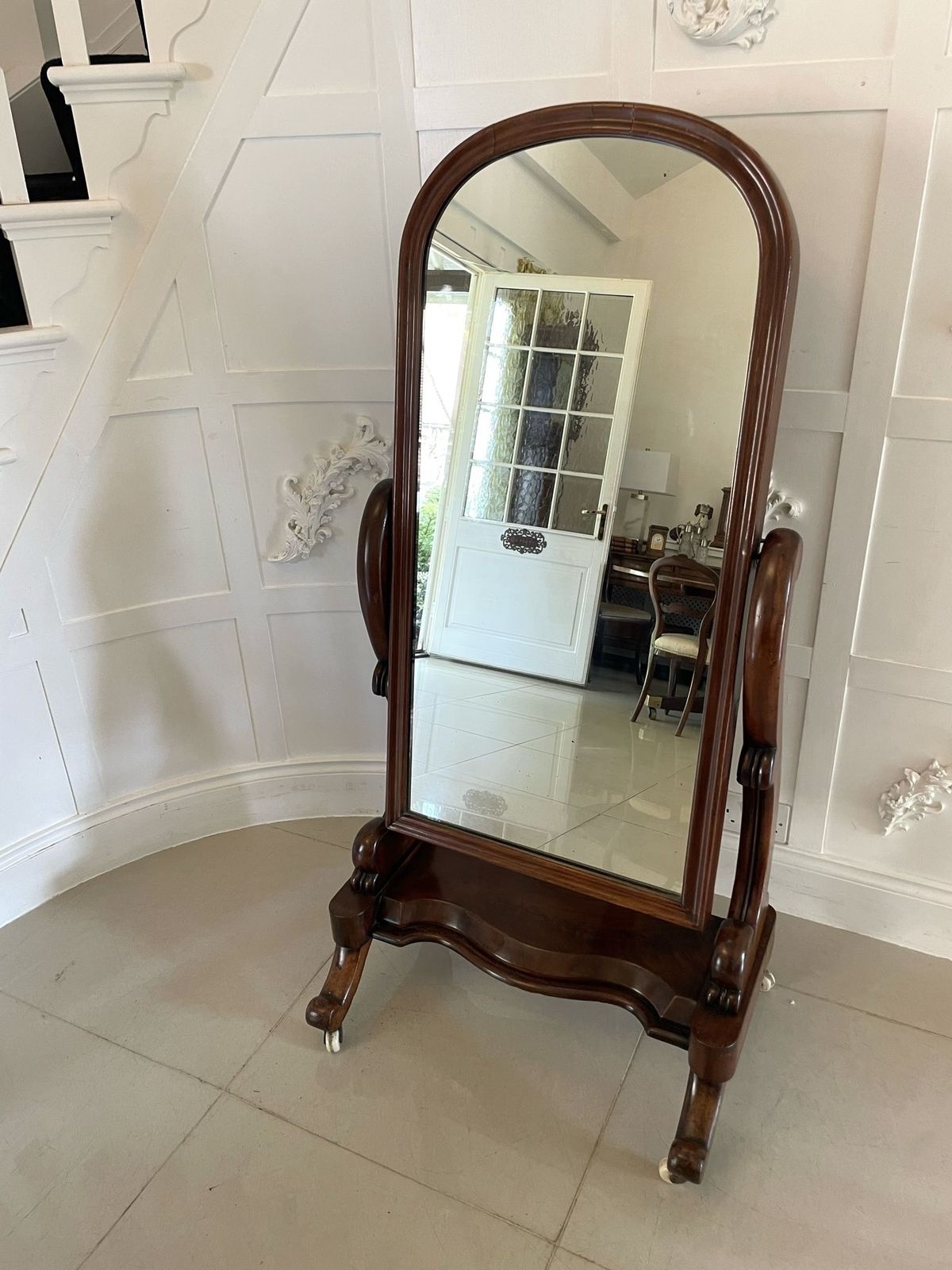 Antique 19th Century Quality Mahogany Cheval Mirror photo furniture