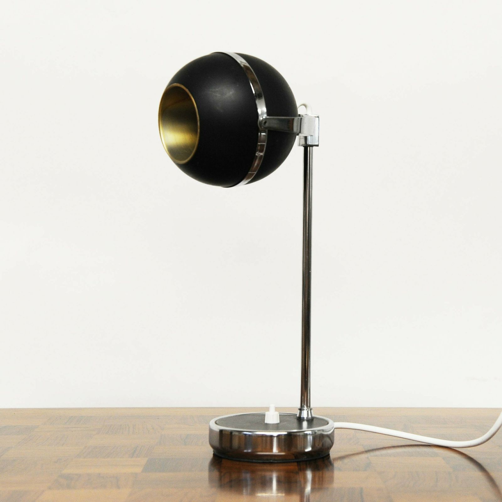 Vintage Black And Silver Eyeball Table Lamp, 1960s