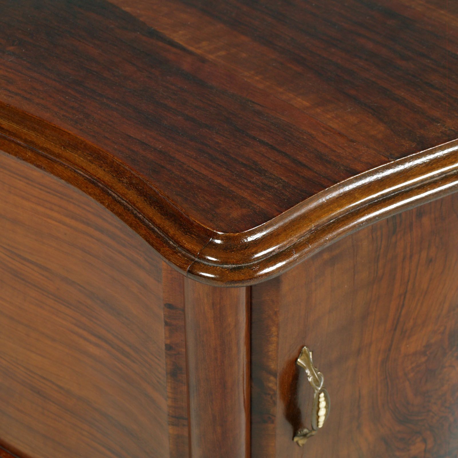 Venetian Baroque Nightstands, Hand Carved & Veneer Walnut, Restored Wax Polished photo for sale