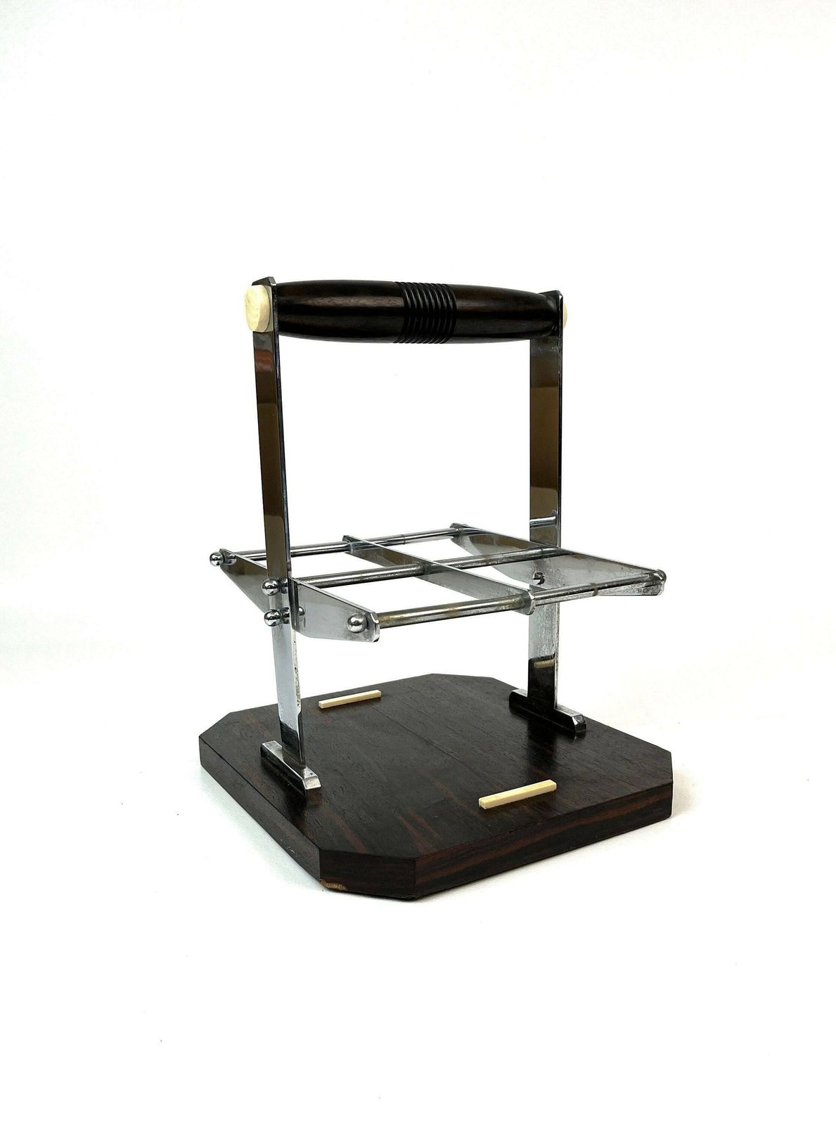 Rare Art Deco Rosewood Chrome Wine Bottle Carrier Holder Barware France 1930 photo 390.0