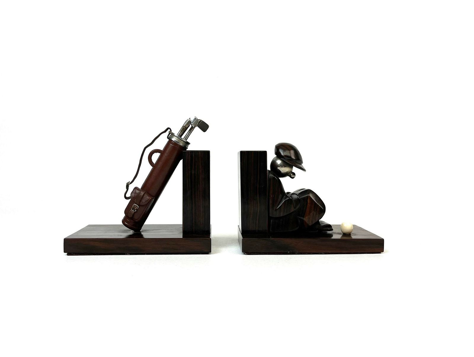 Rare Avant Garde Art Deco Rosewood Golf Bookends Artist Hand Made France 1930