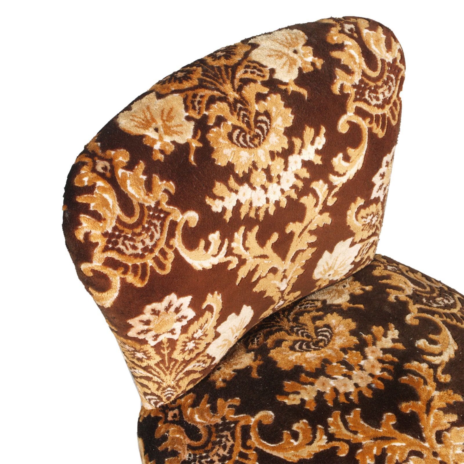 Art Nouveau Venetian Bedroom Chairs With Footrest With Precious Damask Upholstery, Hand Carved Walnut photo vintage
