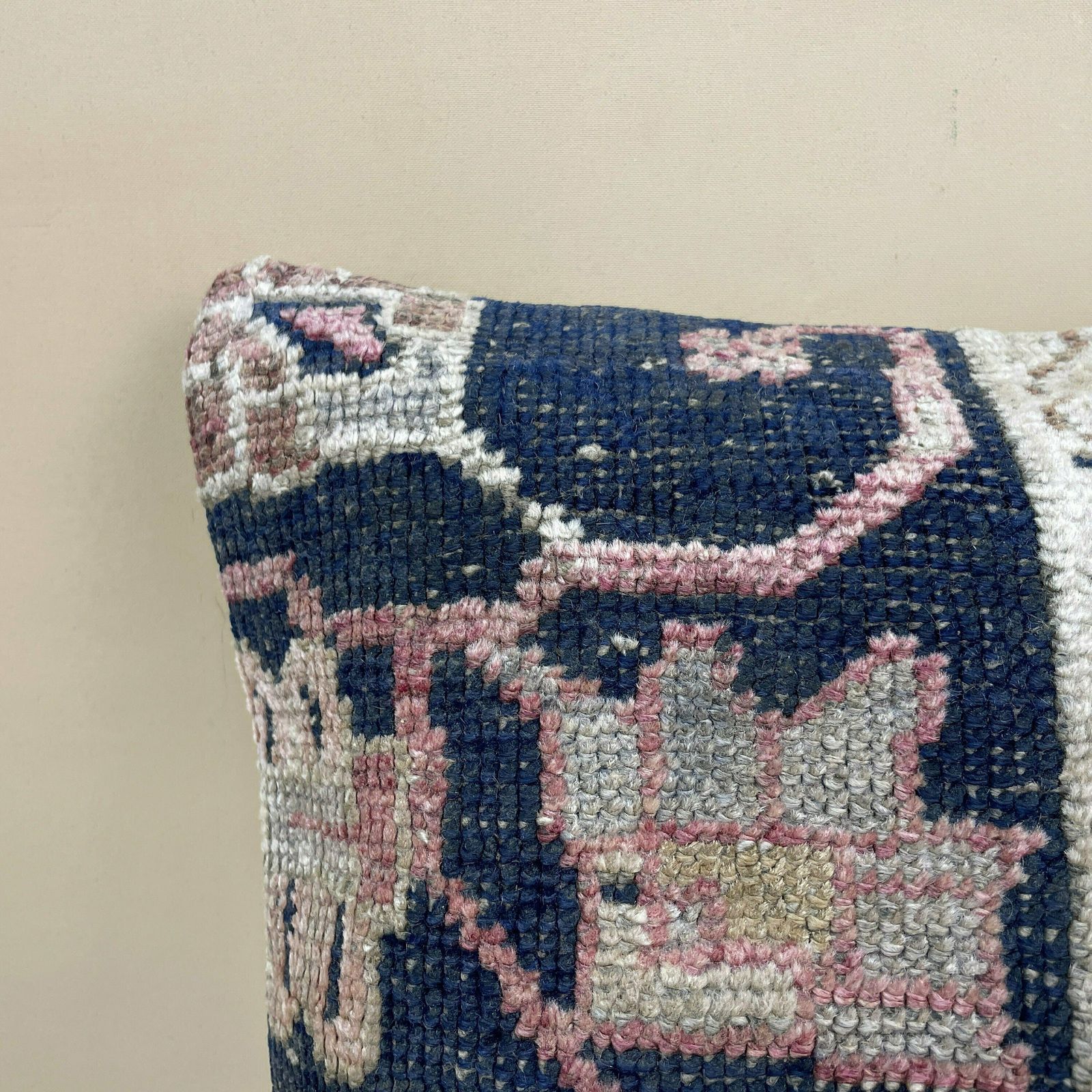 Antique Kilim Cushion Turkish Pillow Feather Filled Handwoven Abstract Blue Pink Beige photo furniture
