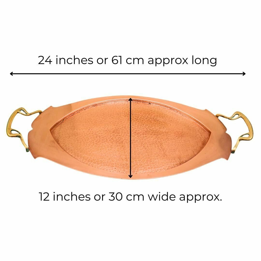 Antique Art Nouveau Copper Tray With Brass Handles, Large Size Hammered Metal Serving Tray, Antique Barware photo vinterior