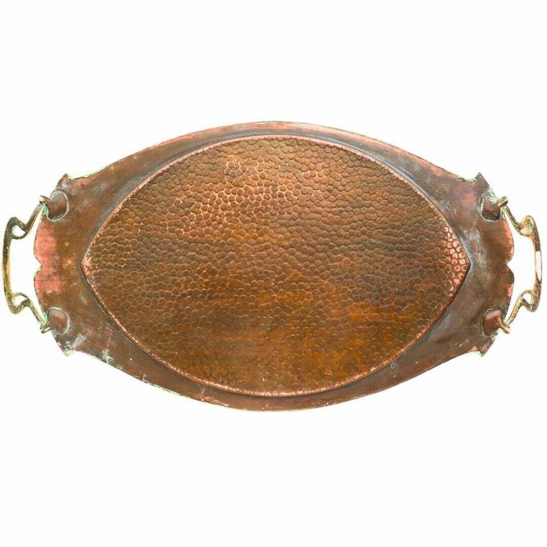 Antique Art Nouveau Copper Tray With Brass Handles, Large Size Hammered Metal Serving Tray, Antique Barware photo buy
