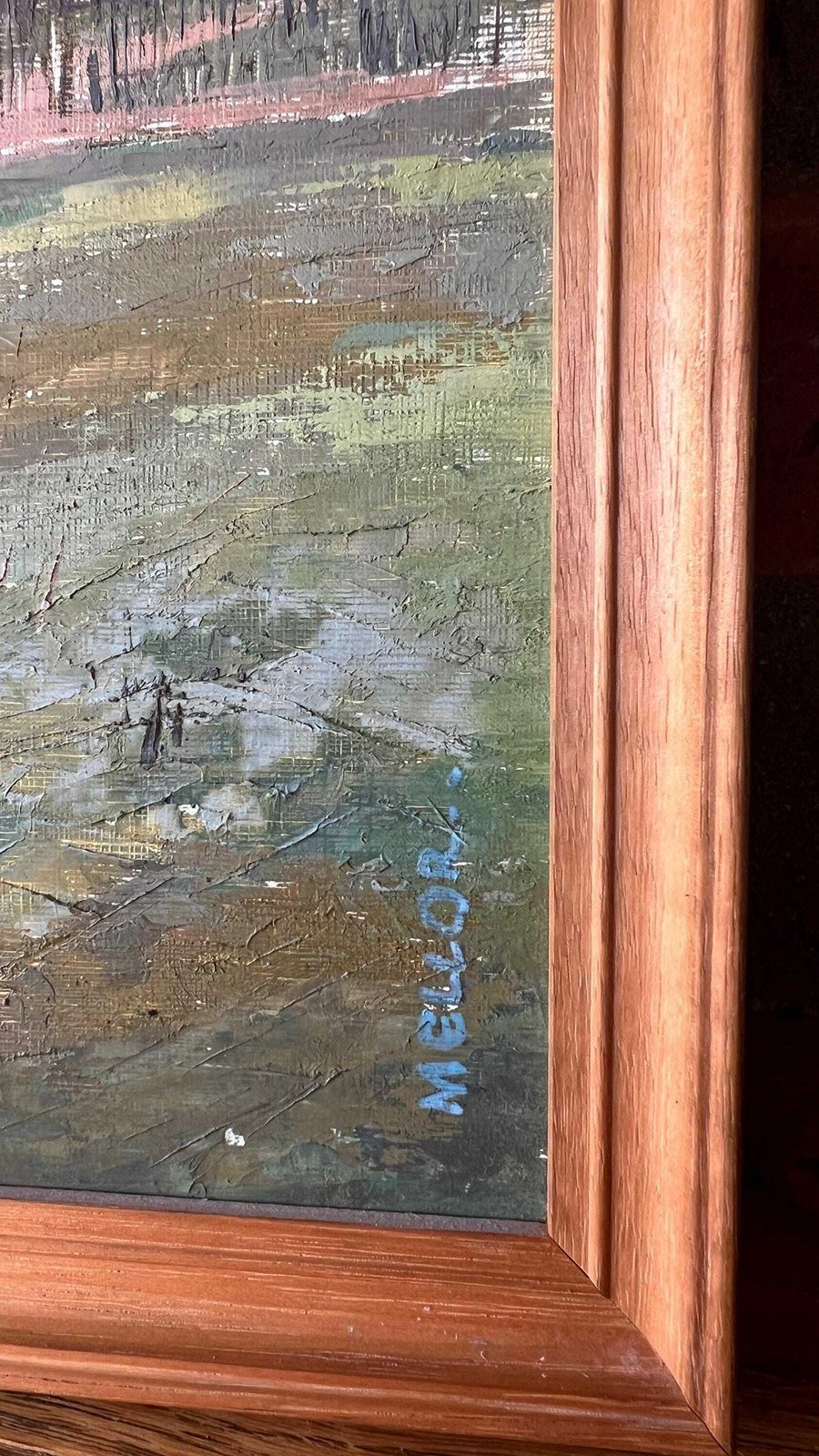 Original Signed And Framed Vintage Oil Painting Depicting Kids Playing In Front Of A Cottage photo vinterior
