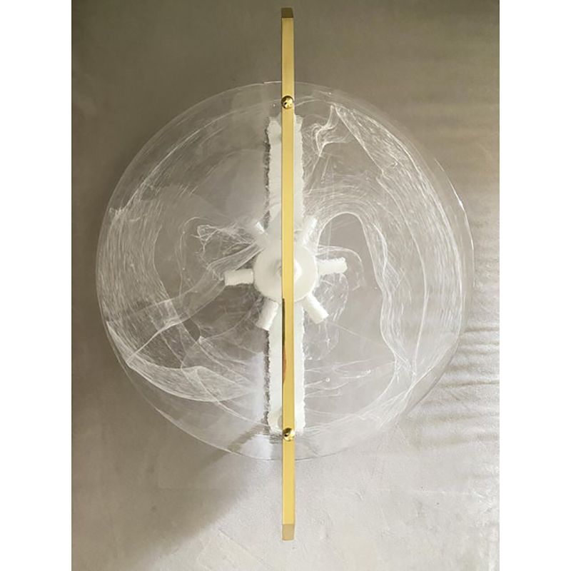Italian Venied White Alabastro Disc Murano Glass Gold24k Wall Sconce By Simoeng photo vintage