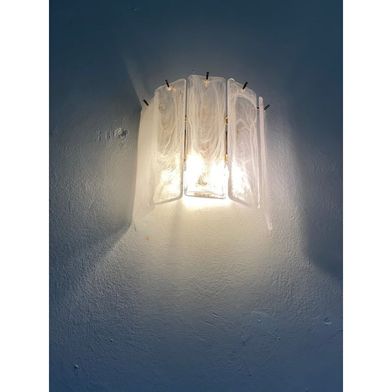 Set Of Two Venied White Alabastro Strips “Listelli” Murano Glass Gold 24k Wall Sconce By Simoeng photo for sale