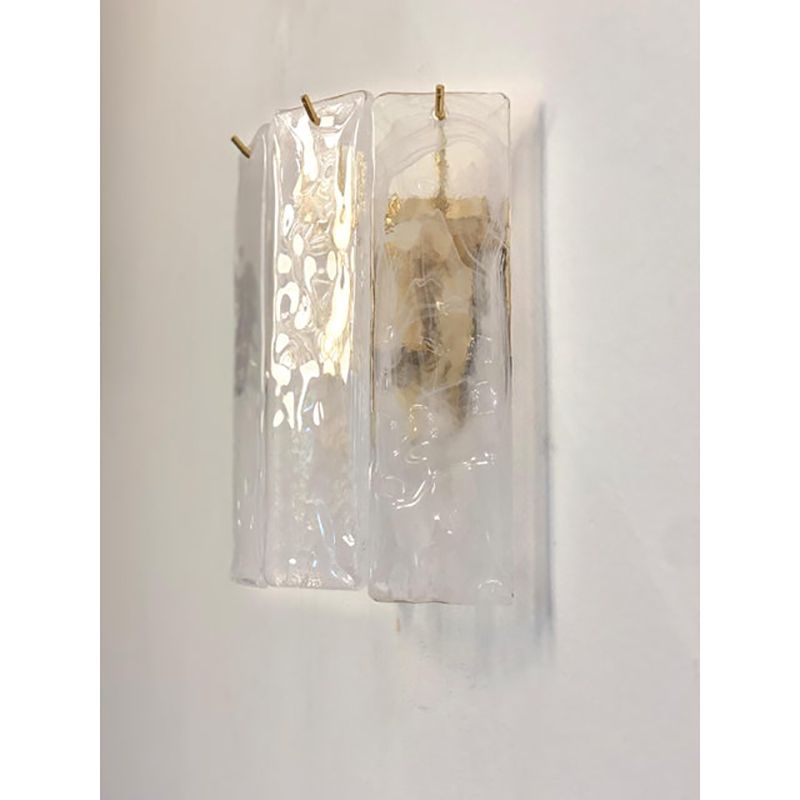 photo for sale Set Of Two Venied White Alabastro Strips “Listelli” Murano Glass Gold 24k Wall Sconce By Simoeng