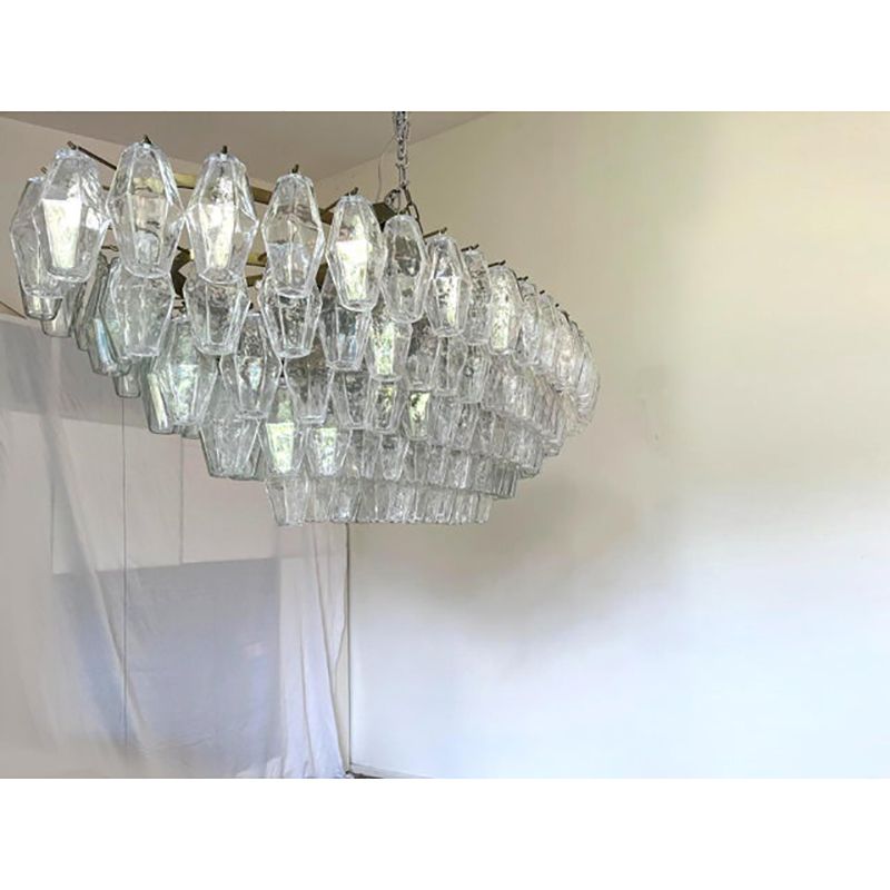 photo furniture Contemporary Huge Oval "Poliedro" Murano Glass Chandelier In Venini Style By Simoeng