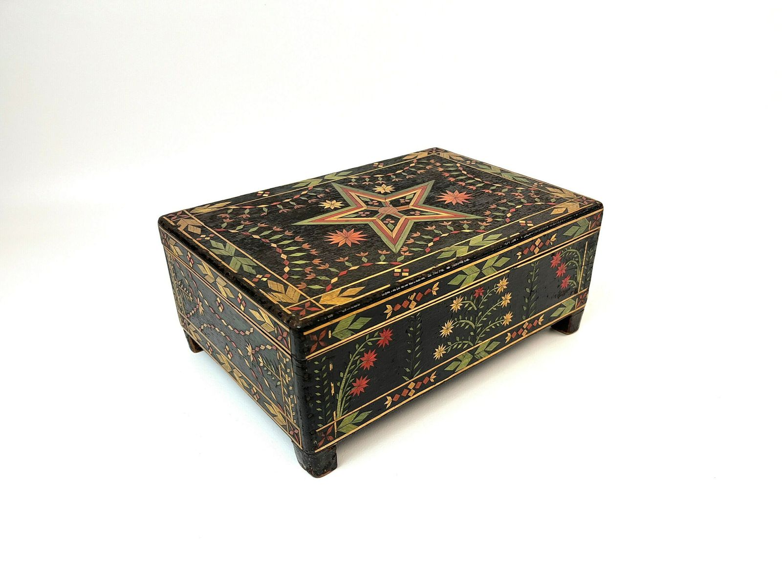 Beautiful Antique Large Black Forest Straw Marquetry Jewelry Box Germany 1880 photo 590.0