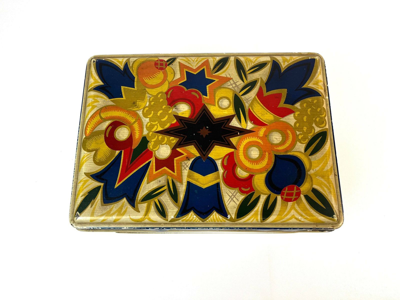 Rare Large Art Deco Bauhaus Avantgarde Decorative Tin Box Germany 1930 photo vinterior