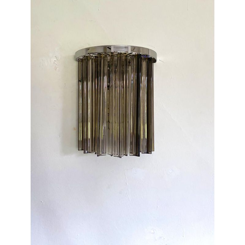 Set Of Two Mid  Century Modern Style Italian Fumè "Triedro" Belt Wall Sconces photo buy