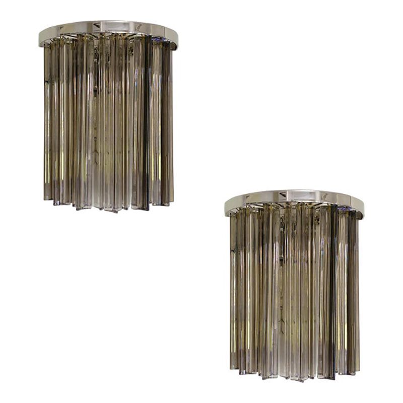 photo furniture Set Of Two Mid  Century Modern Style Italian Fumè "Triedro" Belt Wall Sconces