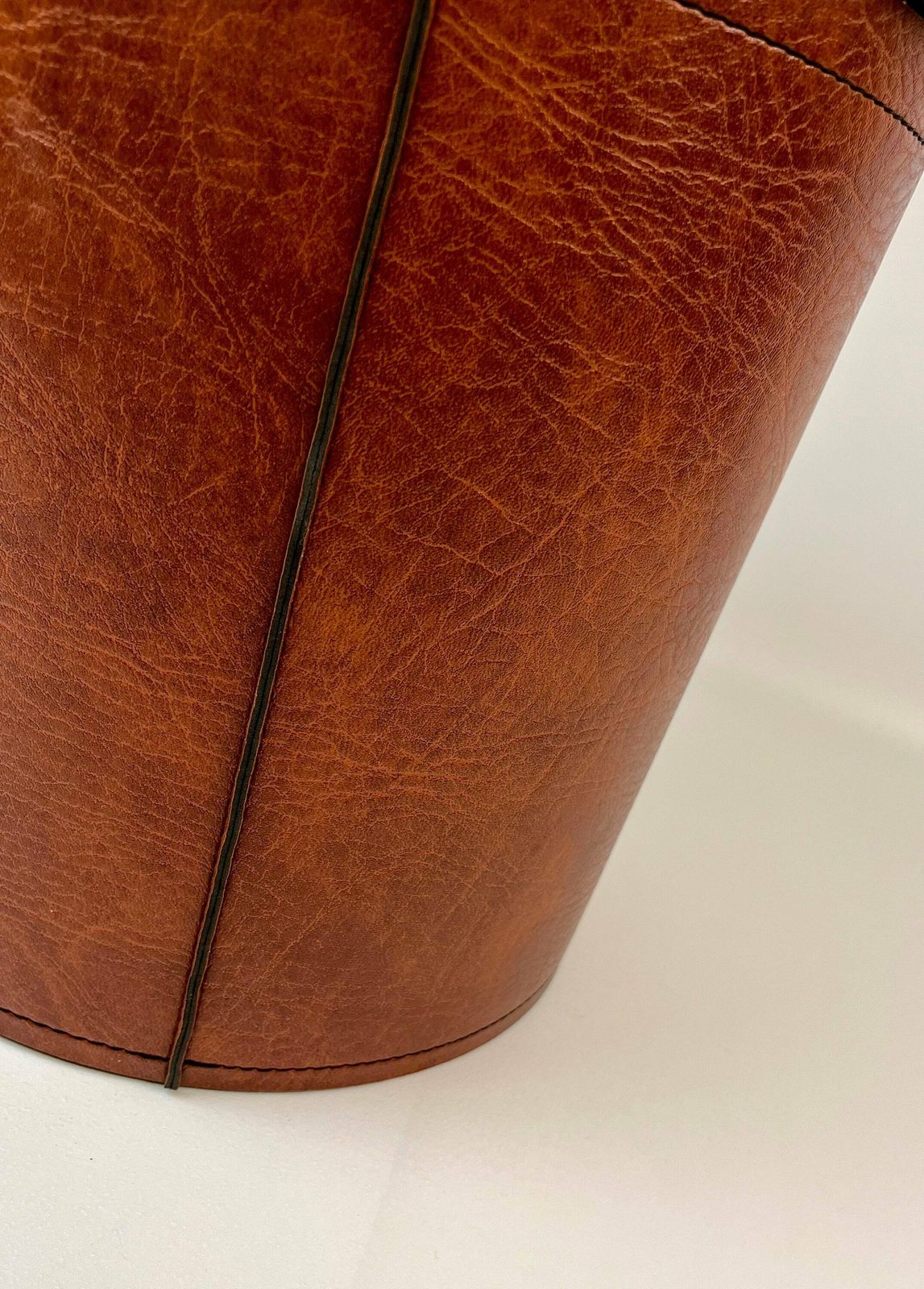 Rare Mid Century Genuine Brown Leather Waste Paper Bin By Läufer Germany 1960 photo furniture