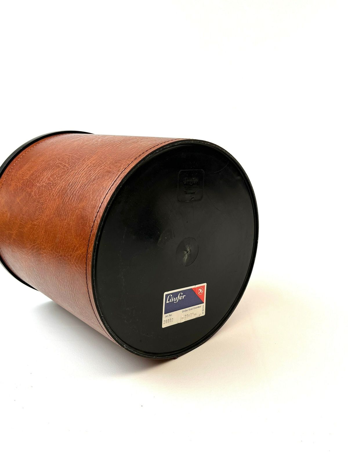 photo furniture Rare Mid Century Genuine Brown Leather Waste Paper Bin By Läufer Germany 1960