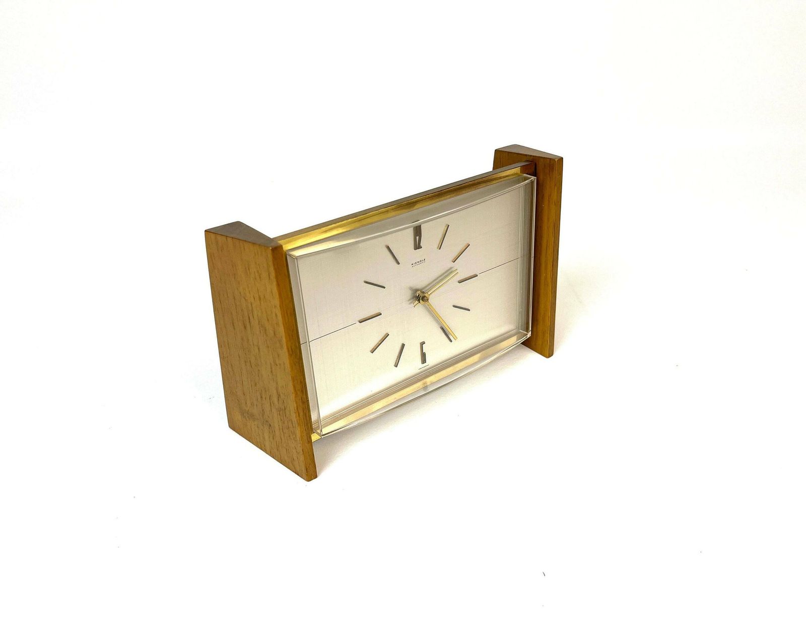 Stunning Kienzle Mid Century Teak Brass Desk Clock Germany 1960
