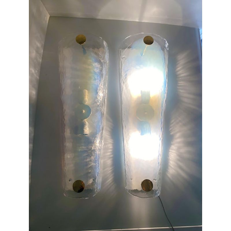 Set Of Two Italian Opalino Murano Glass Wall Sconces In Mid Century Modern Style photo Lighting