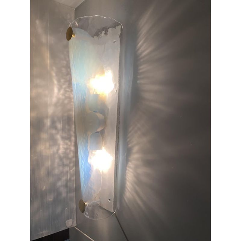 photo furniture Set Of Two Italian Opalino Murano Glass Wall Sconces In Mid Century Modern Style