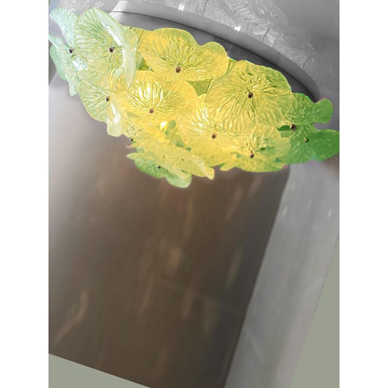 Italian Green Floreal Murano Glass Flush Mount In Mid Century Modern Style photo vinterior