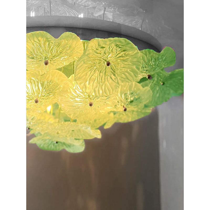 Italian Green Floreal Murano Glass Flush Mount In Mid Century Modern Style photo buy