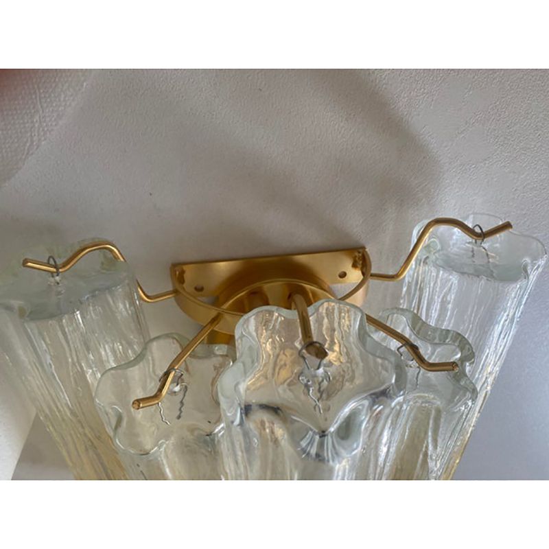 Pair Of Vanished Clear Amber "Tronchi" Murano Glass Wall Sconces In Venini Style photo furniture