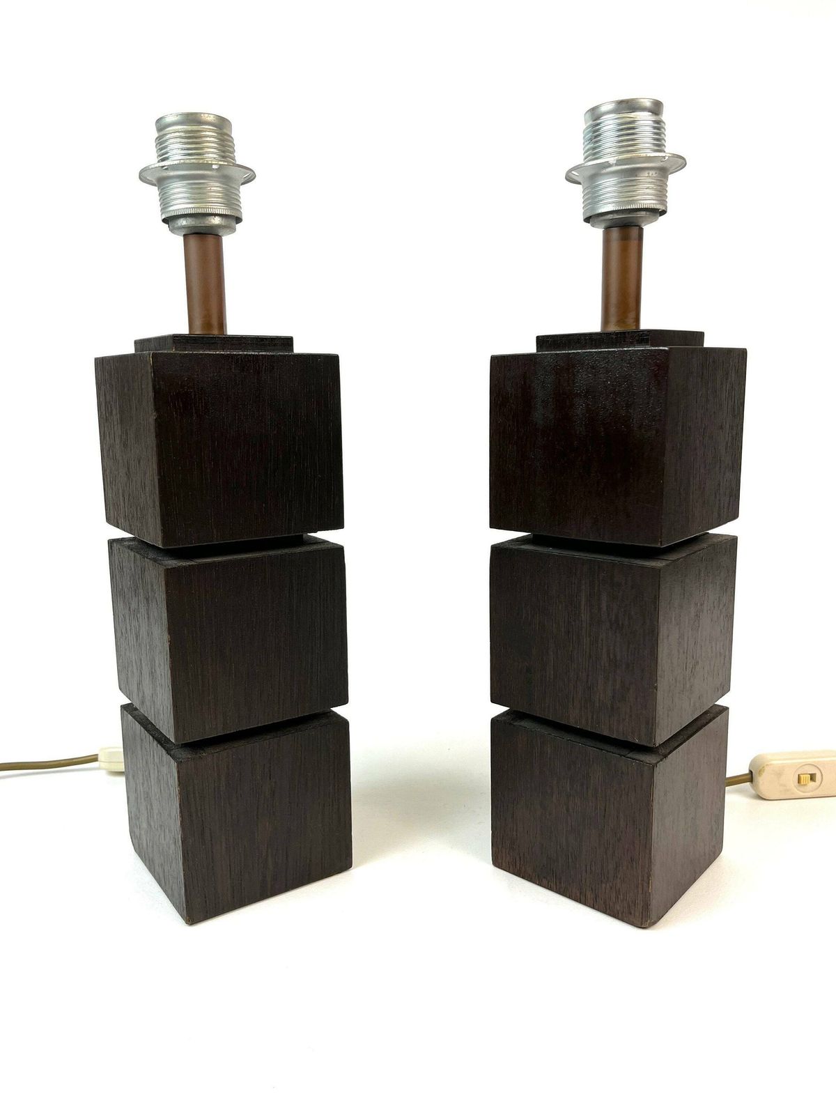 Stunning Large Pair Of Cubist Teak Desk Lamps Danish Modern Mid Century Lamp Bases Denmark 1960 photo furniture