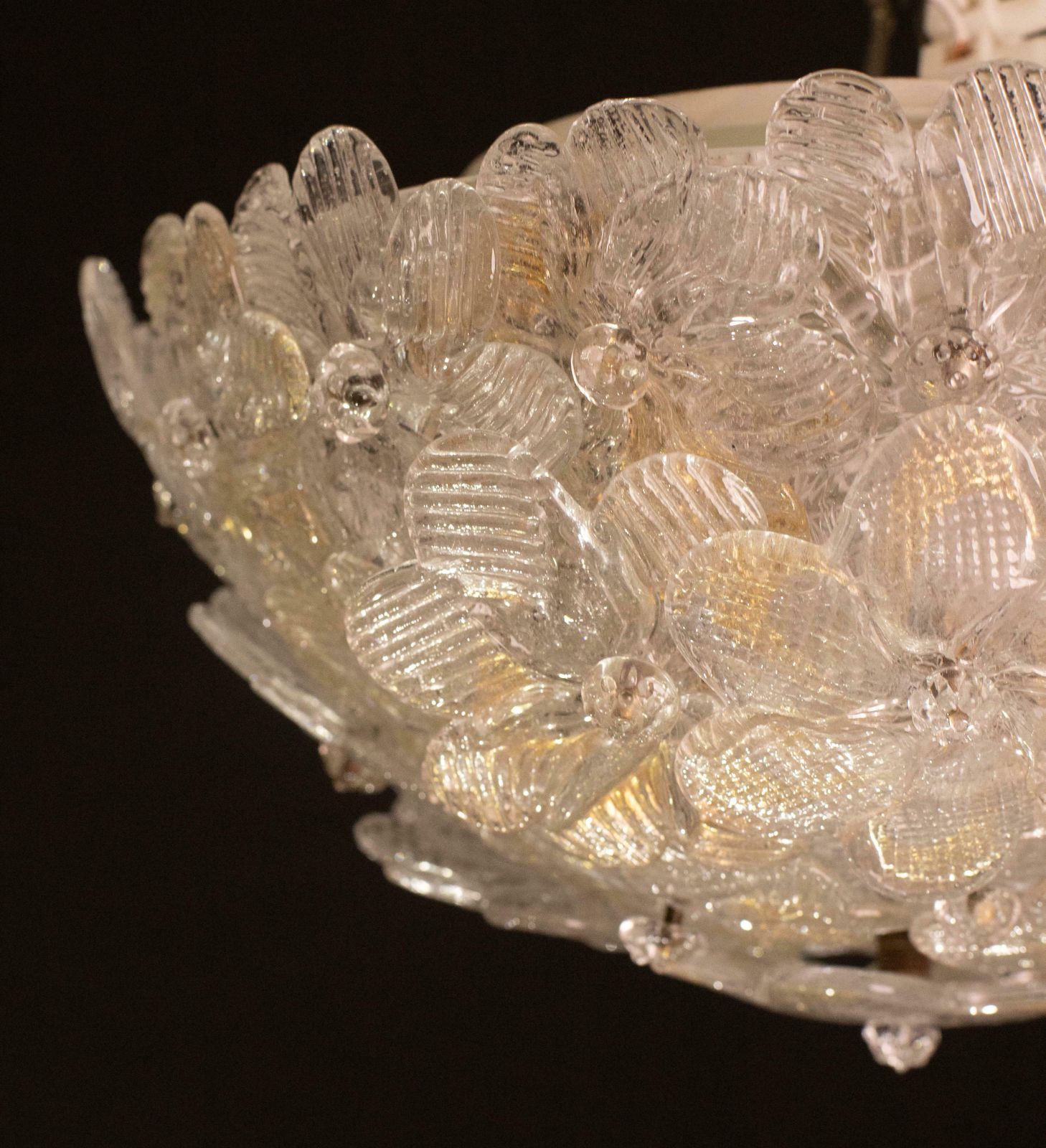 Murano Ceiling Light Gold And Traspare Flower By Seguso For Venini, Italy, 1960s photo vinterior