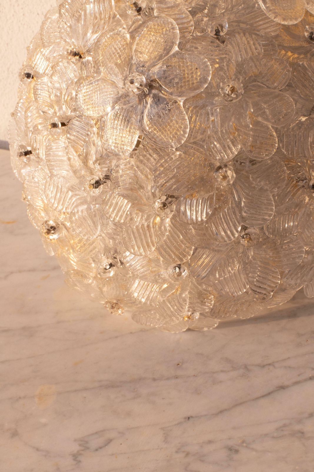 photo for sale Murano Ceiling Light Gold And Traspare Flower By Seguso For Venini, Italy, 1960s
