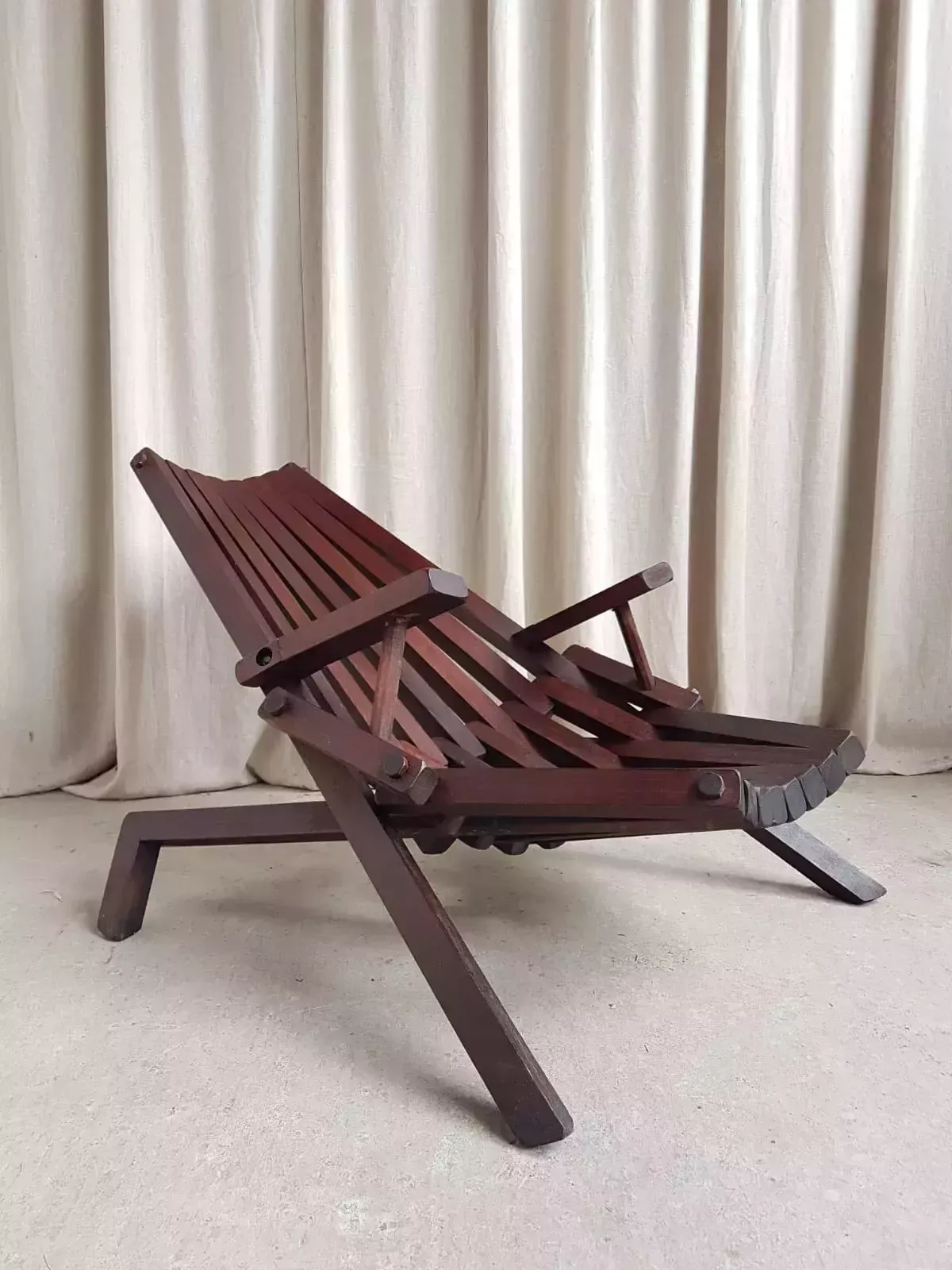 photo vinterior Vtg Mid Century Solid Mahogany Danish Scandi Lounger Chair Retro Modernist R529