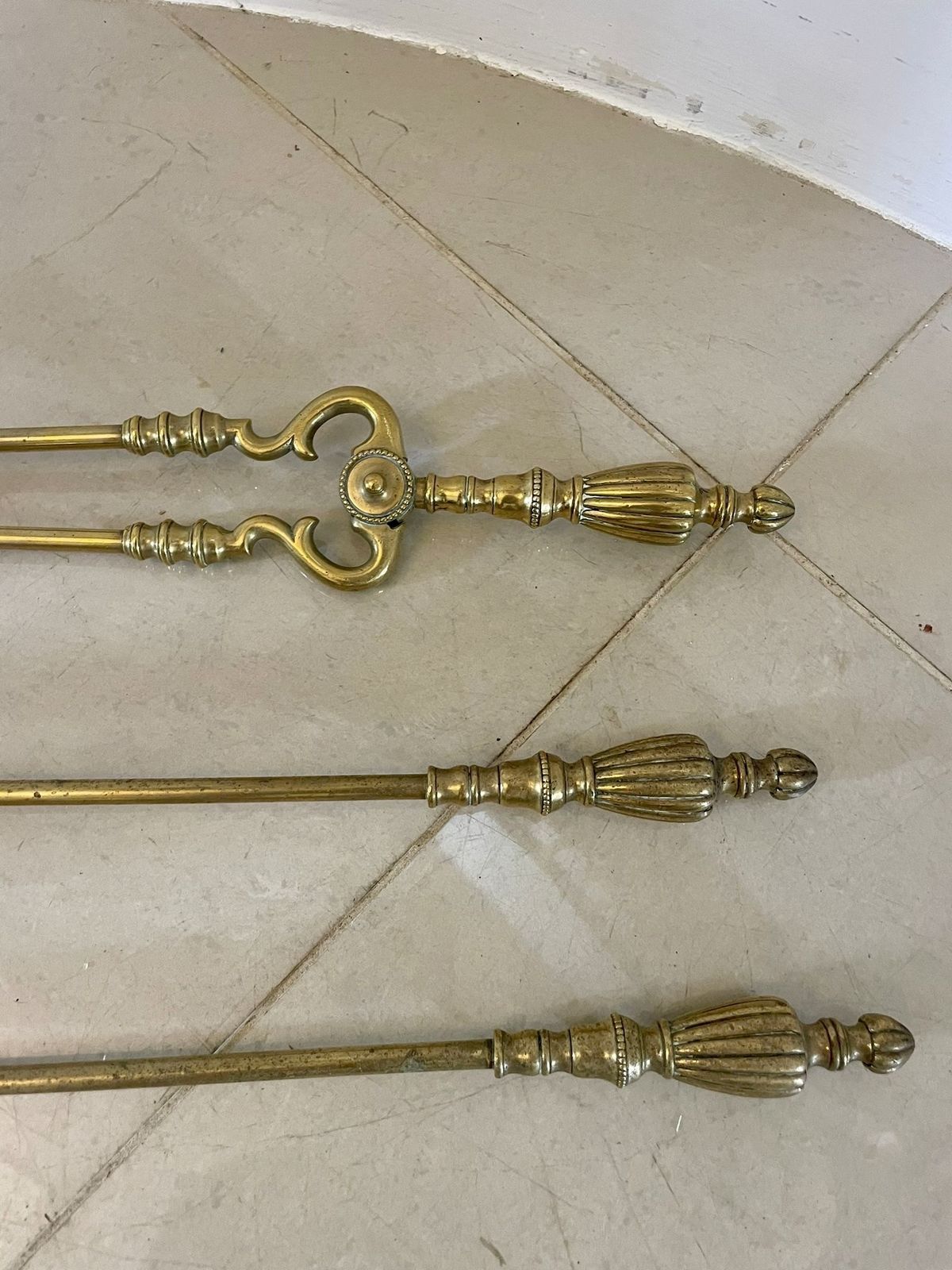 Set Of Antique 19th Century Quality Brass Fire Irons photo Home Fixtures