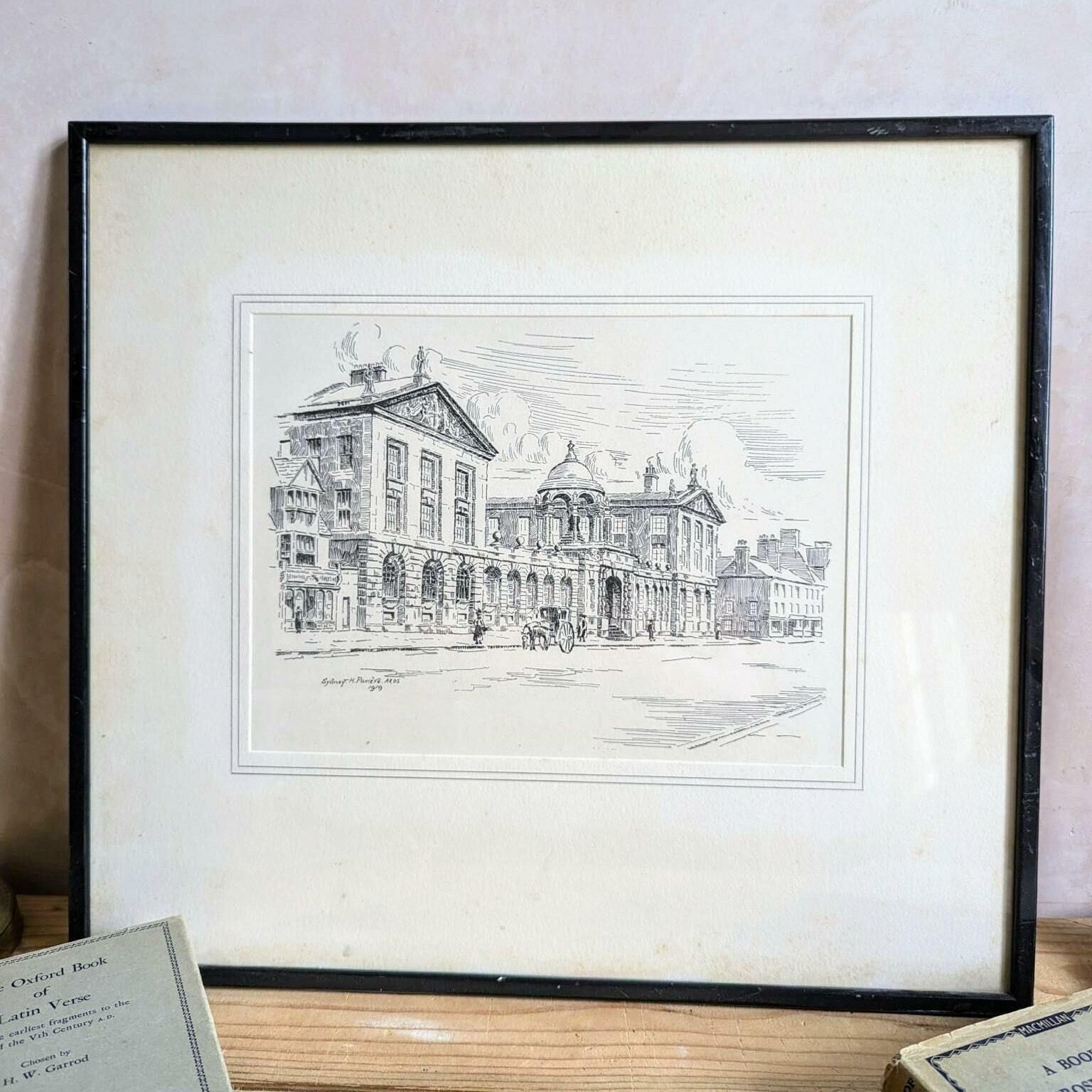 Antique Framed Print Of Queen's College Oxford By Sydney H Paviere Dated 1919 photo for sale