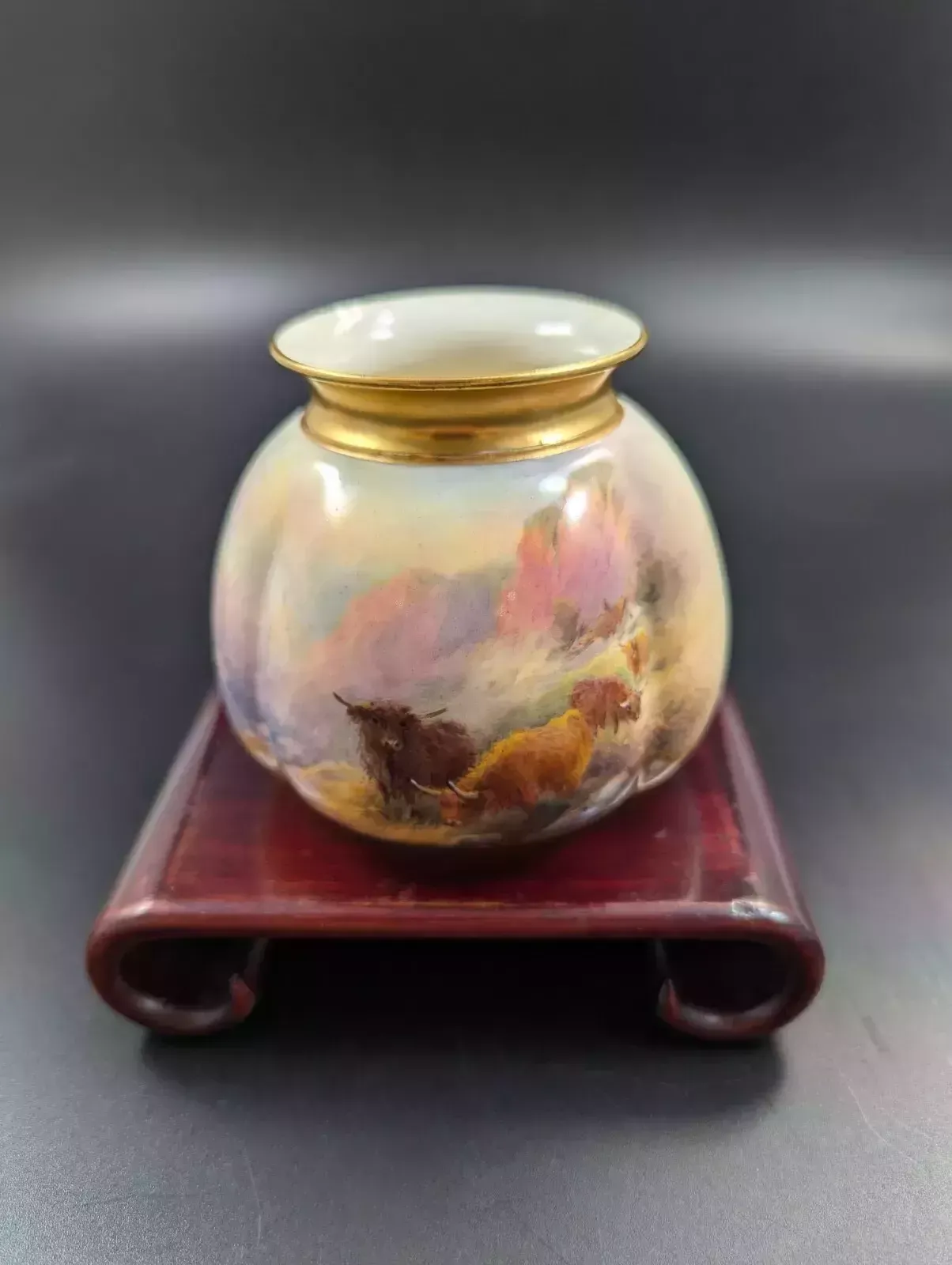 A Pair Of Royal Worcester Vases Painted With Highland Cattle By Harry Stinton photo for sale