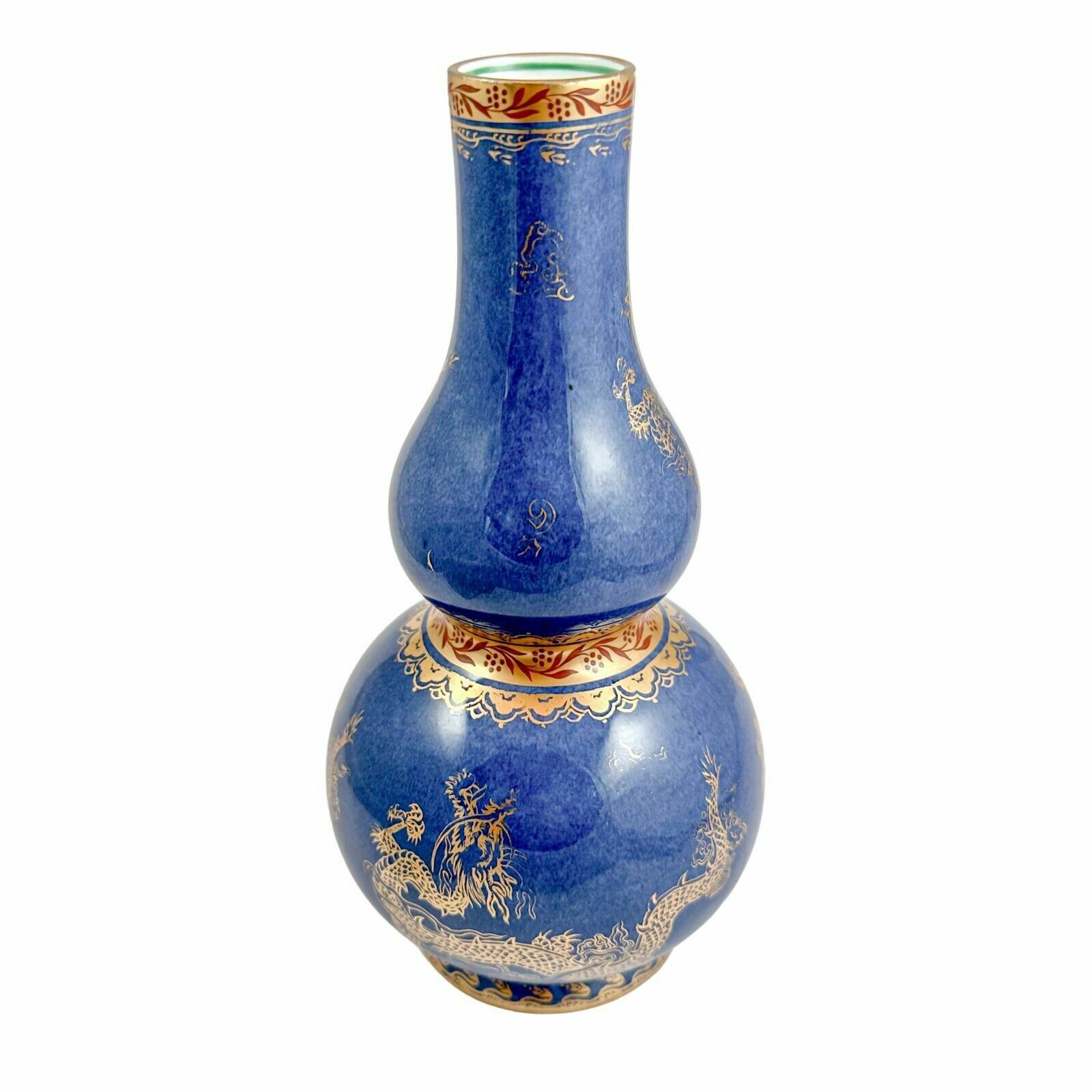 Antique Wedgwood Daisy Makeig Jones Porcelain Blue Gold Double Gourd Dragon Vase photo Home Decor