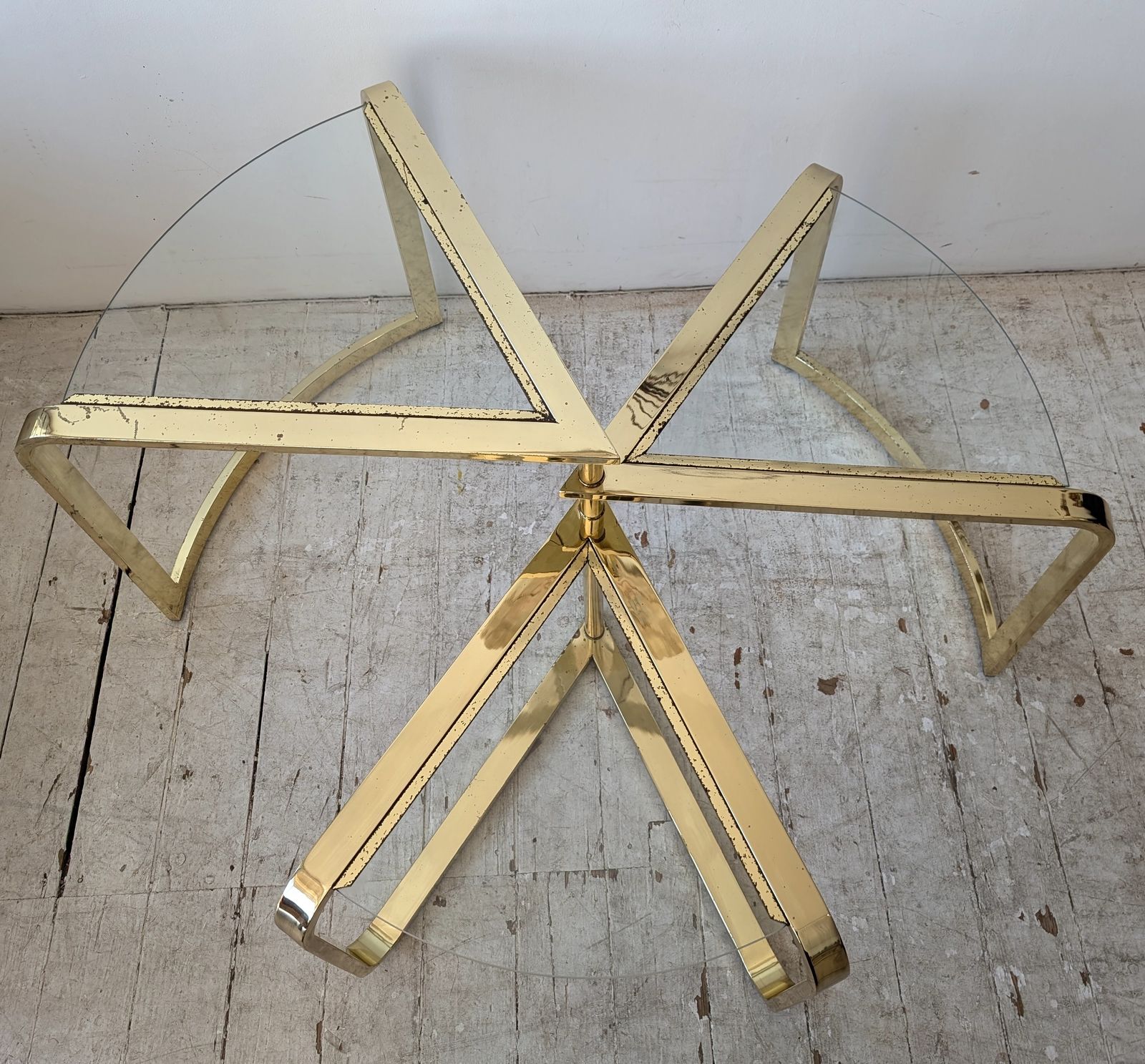 photo buy Rare Vintage Swivelling Three Tier Brass & Glass Coffee Table By Design Institute Of America, USA 1970s / 1980s
