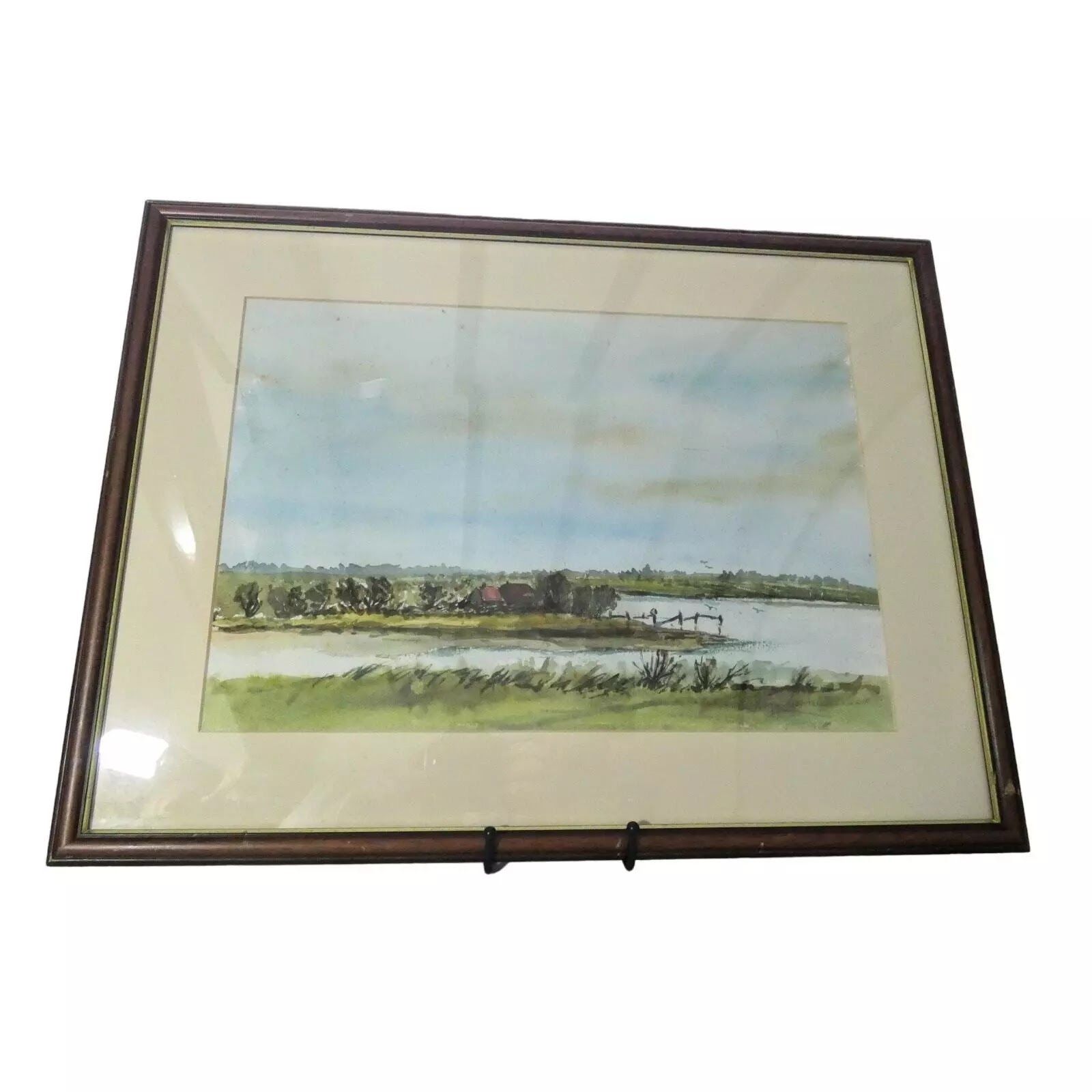 Original Framed Watercolour Painting "Blythburgh Looking To Southwold" Signed photo furniture