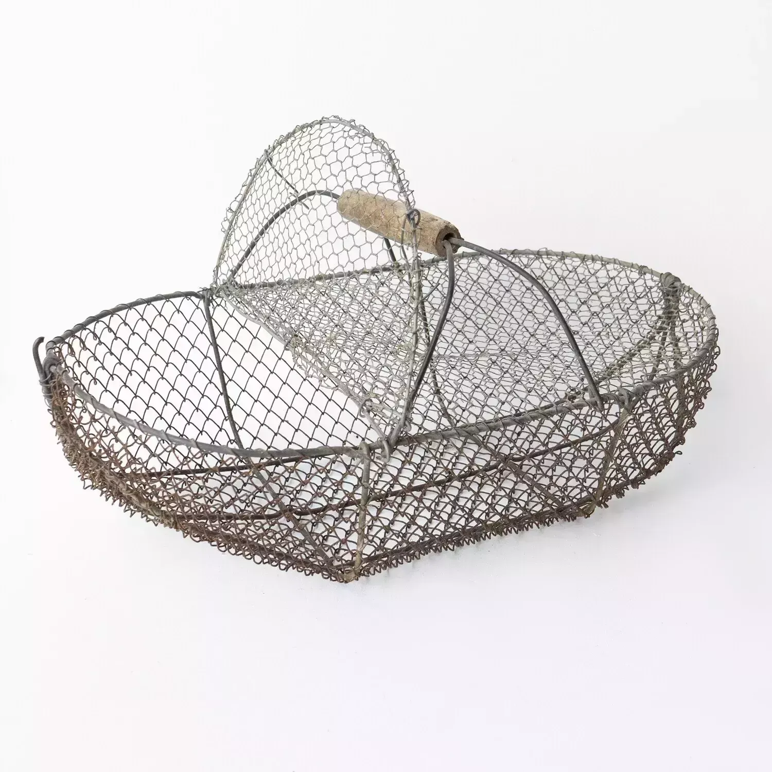 Large French Antique Wire Escargot Collecting Basket With Lid Flower Forage Trug photo furniture