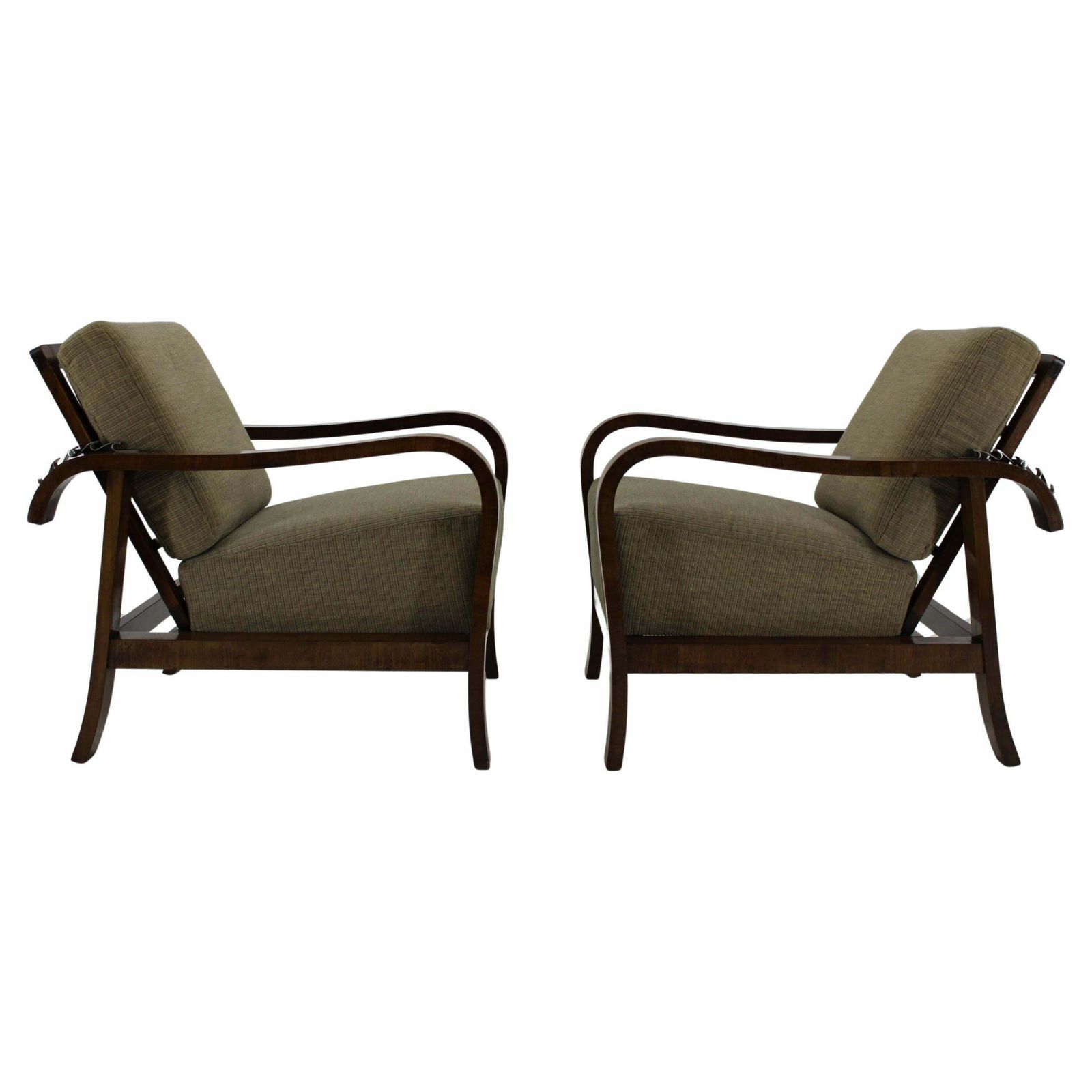 1930s Pair Of Art Deco Armchairs In Walnut Finish, Czechoslovakia
