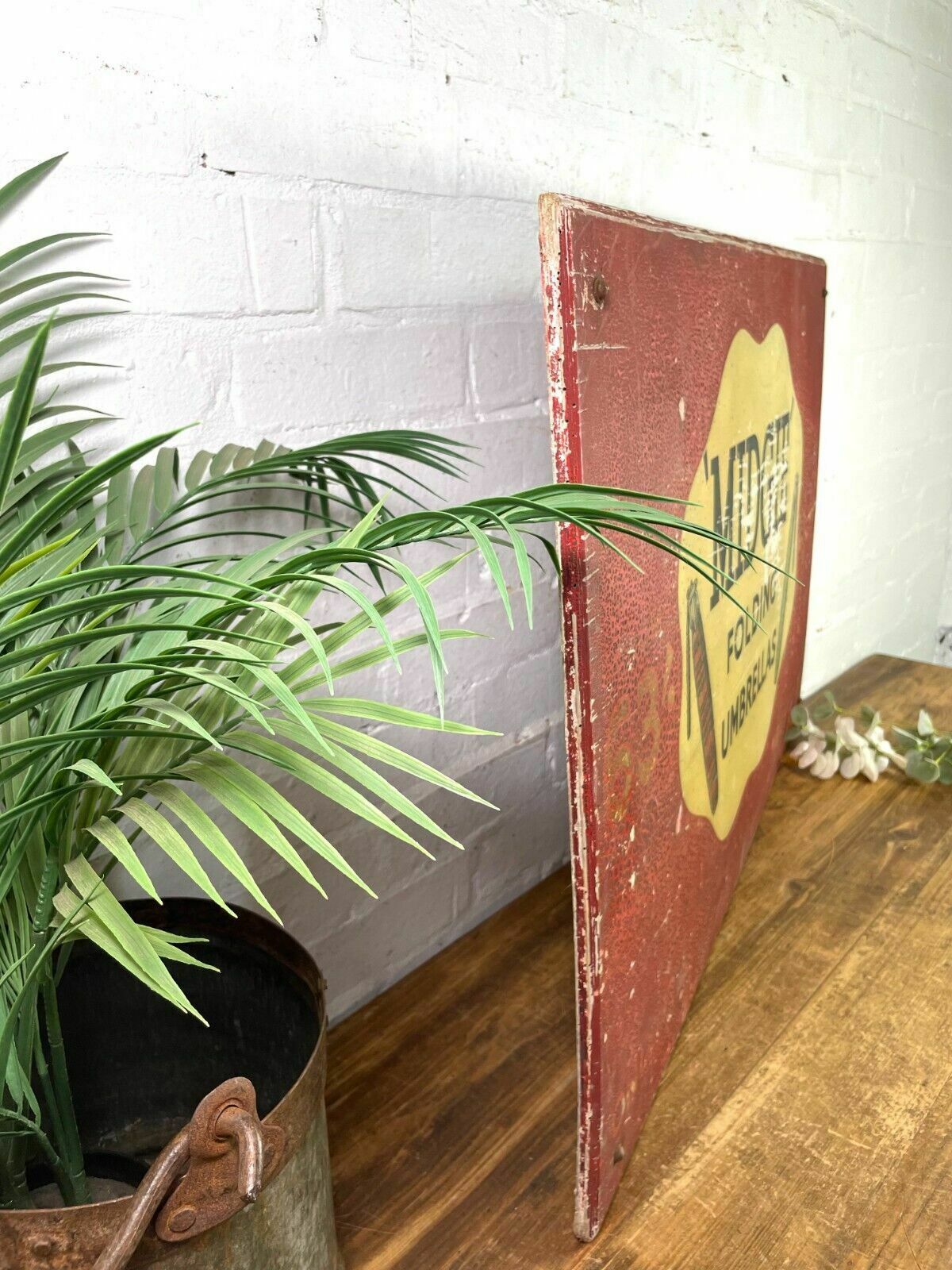 Vintage 1940's 1950's Midgie Folding Umbrellas Wooden Advertising Sign photo vintage