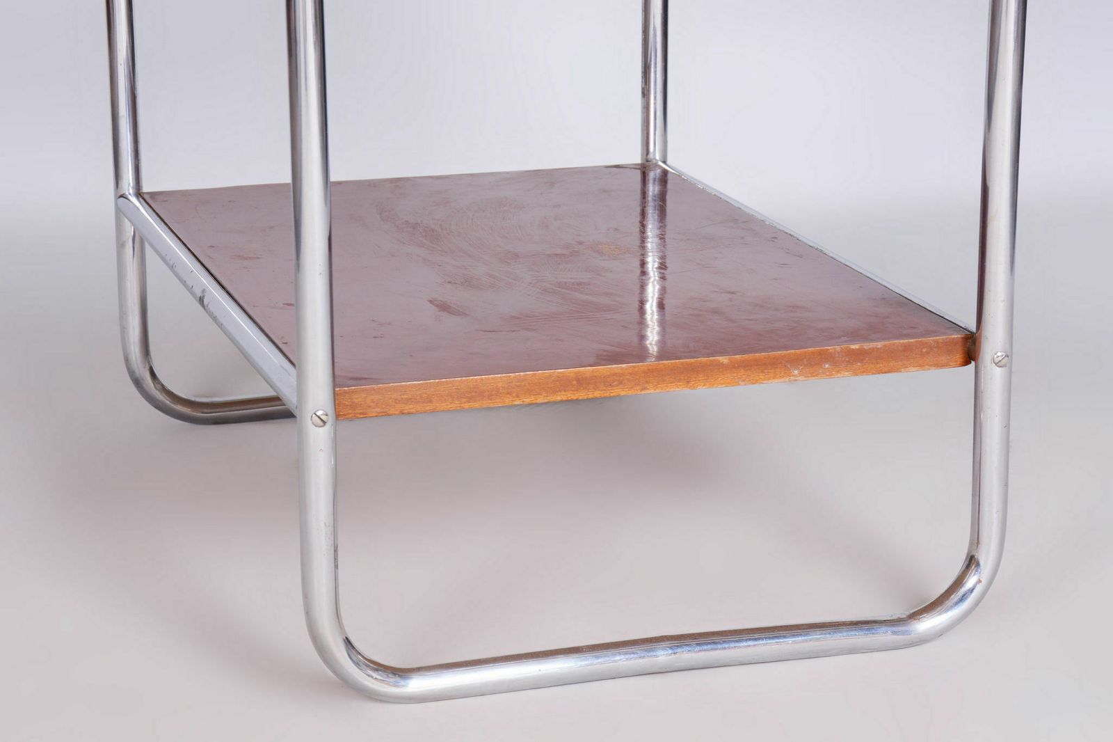 photo furniture Original Bauhaus Side Table, Chrome Plated Steel, Marmolite, Czechia, 1930s