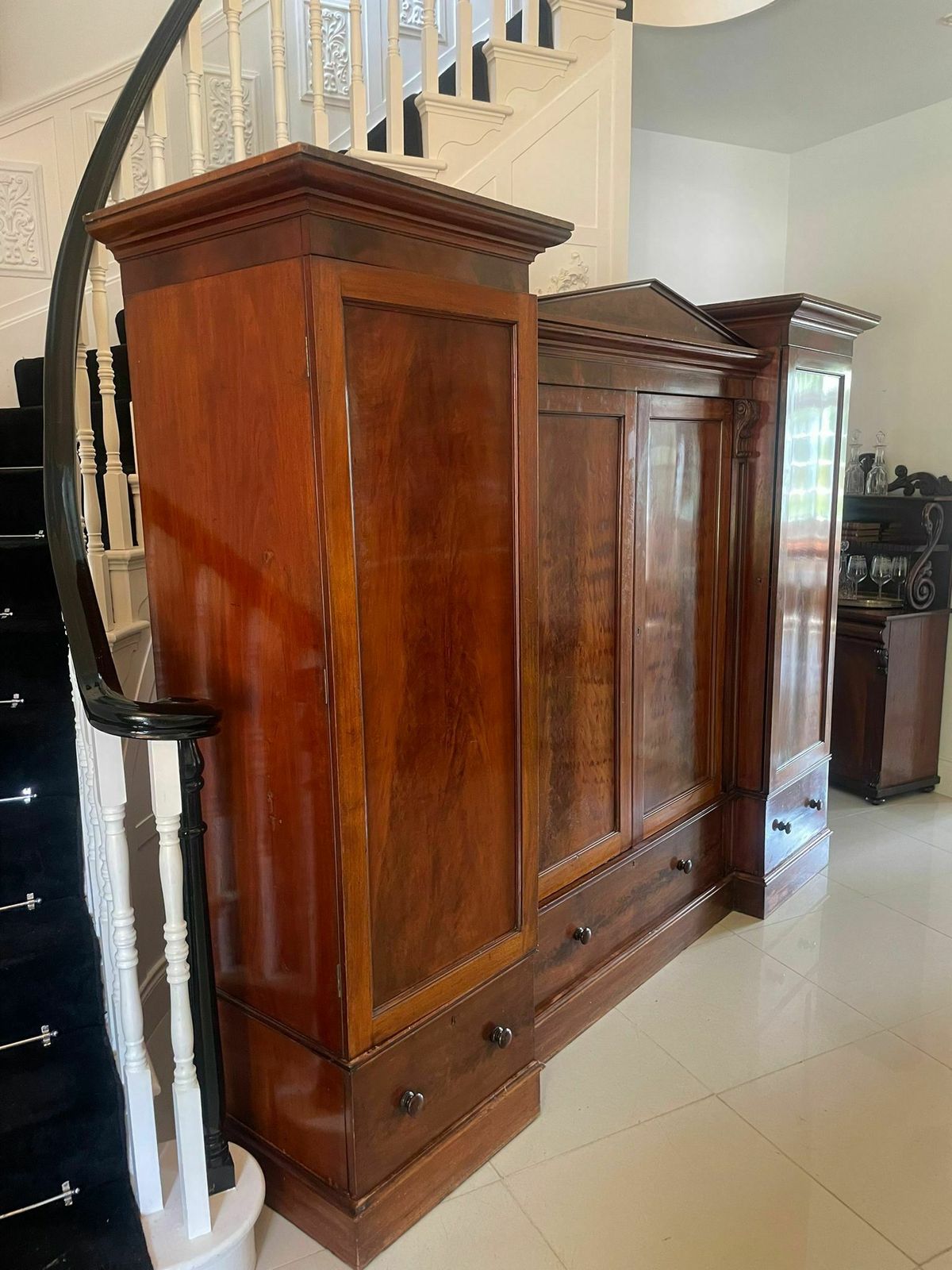 Outstanding Quality Large 19th Century Antique Figured Mahogany Wardrobe photo furniture