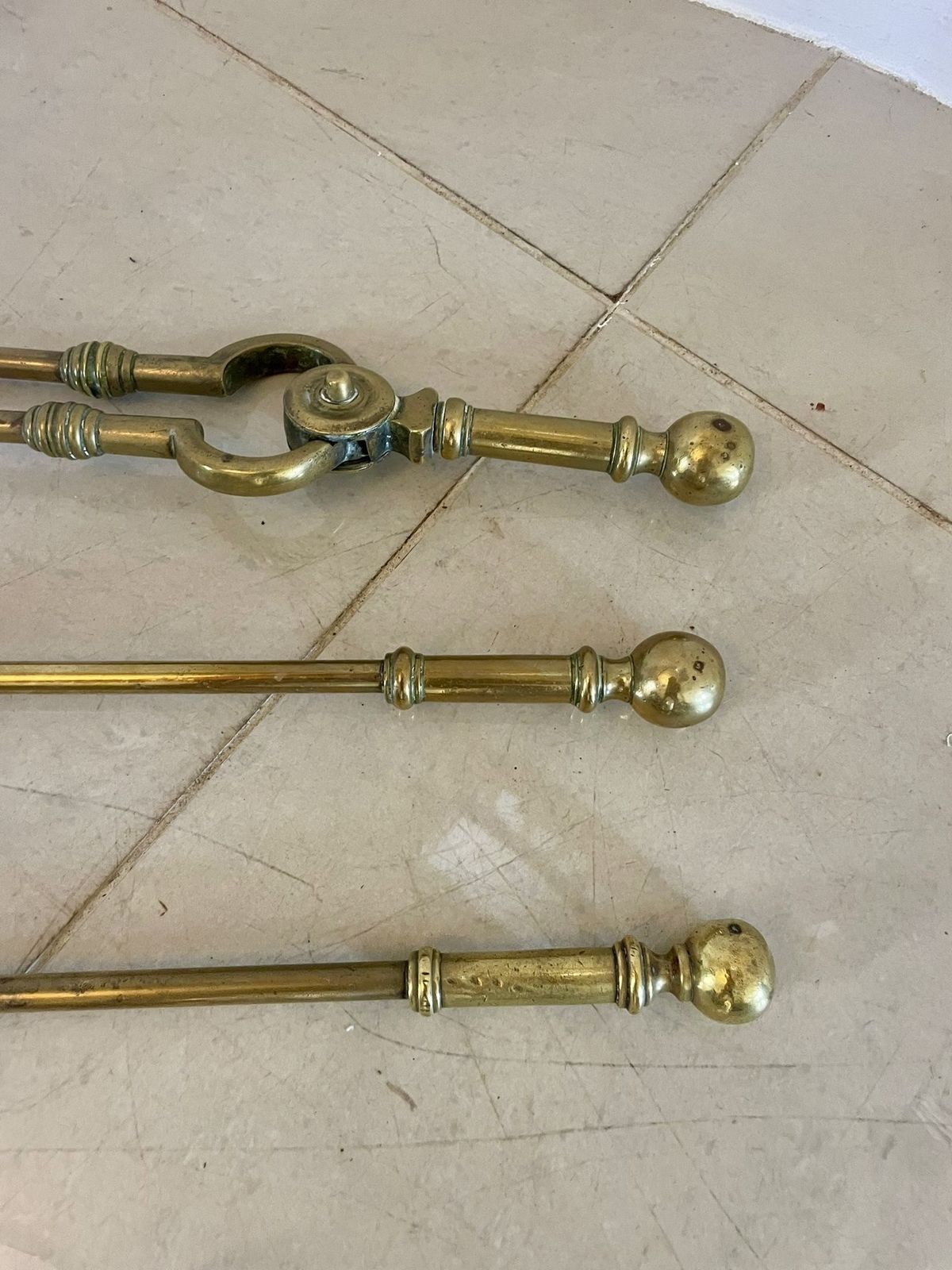 Set Of Antique 19th Century Quality Brass Fire Irons photo furniture