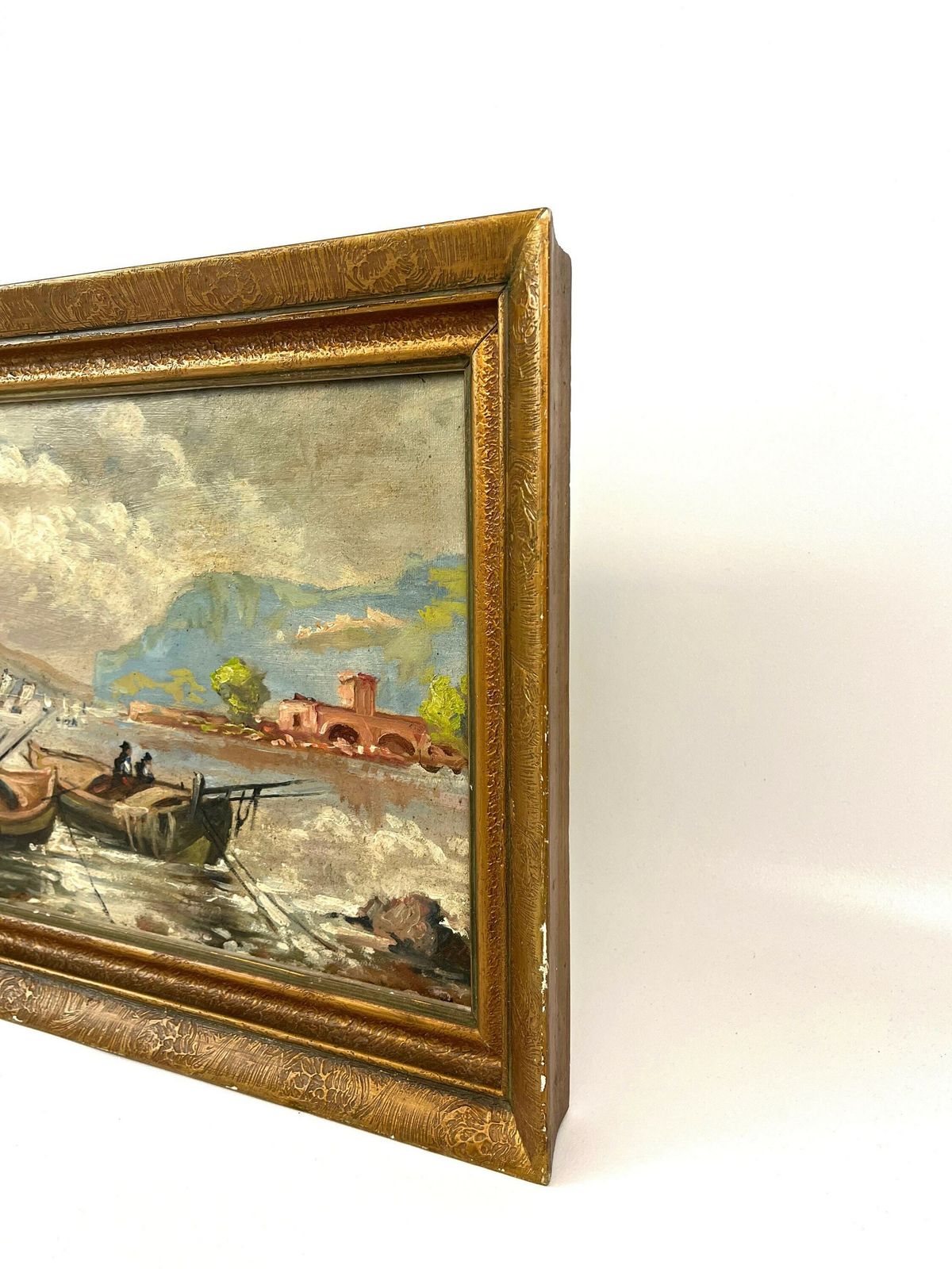 Antique Oil Painting Smoking Vesuv Vulcano Gulf Of Naples By A. Schwarzbeck About 1880 photo vintage