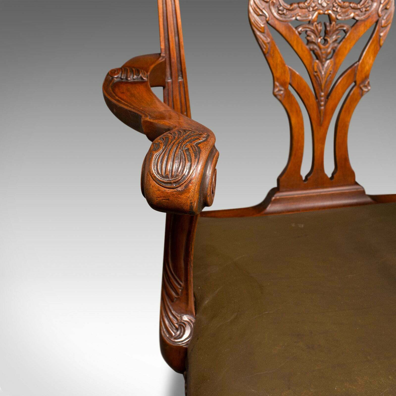 Antique Gentleman's Drawing Room Armchair, English, Chippendale Taste, Victorian photo vintage