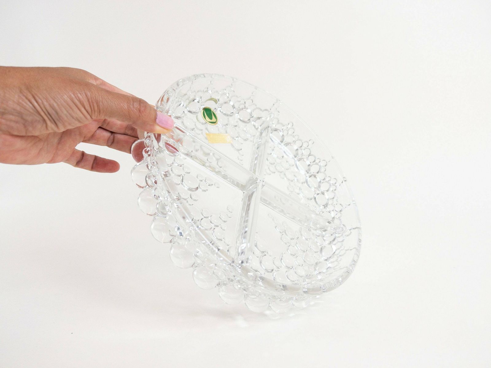 Retro 1960s Walther Crystal Glass Appetiser Plate   Glass Bubble Serving Platter   Made In West Germany photo buy