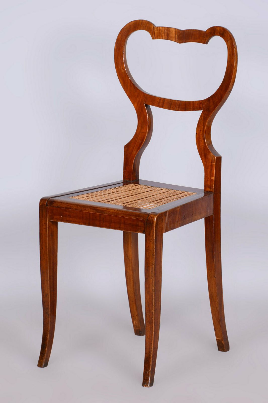 Restored Biedermeier Chair, Walnut Vener, Rattan, Polish, Austria, 1830s